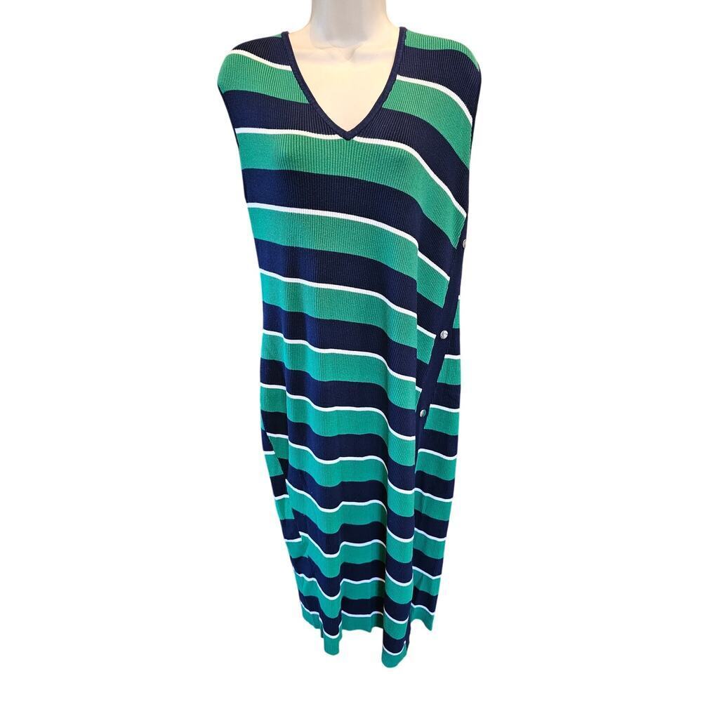 Crown & Ivy Maxi sweater Dress Green/Navy/White Stripes Sleeveless knit XL NWT